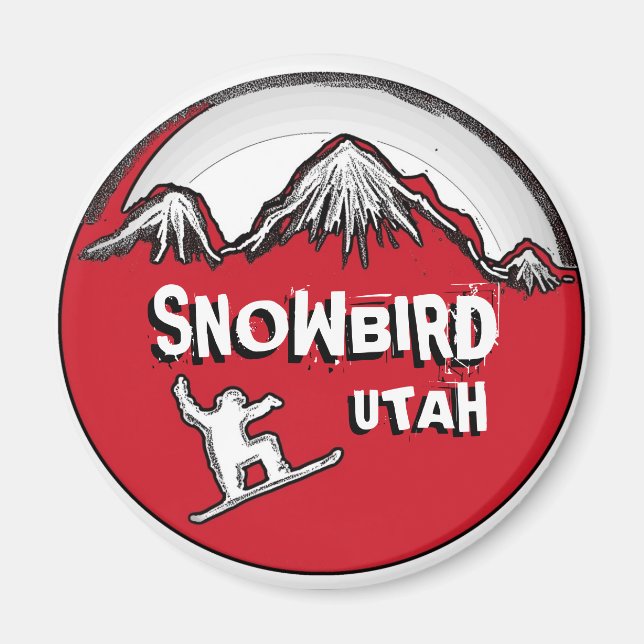 Aimant Snowbird Utah rouge noir thème magnétique snowboar (Devant)