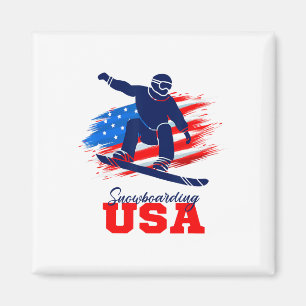 Aimant Snowboard États-Unis Équipe américaine Drapeau Sno