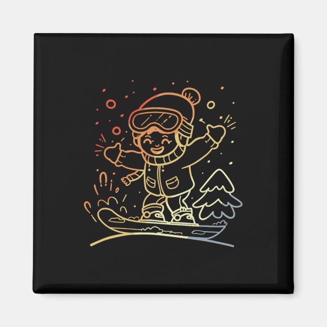 Aimant Snowboard Kid Style Graphique Rétro Pour Garçons E (Devant)