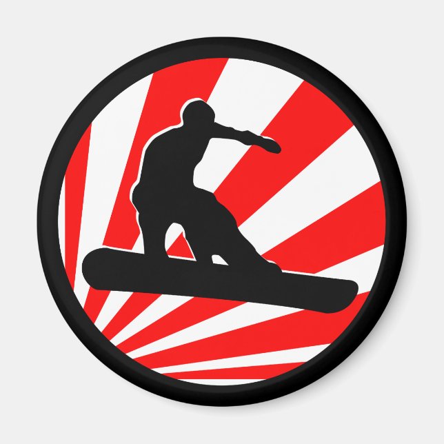 Aimant snowboard. rayons rouges. (Devant)