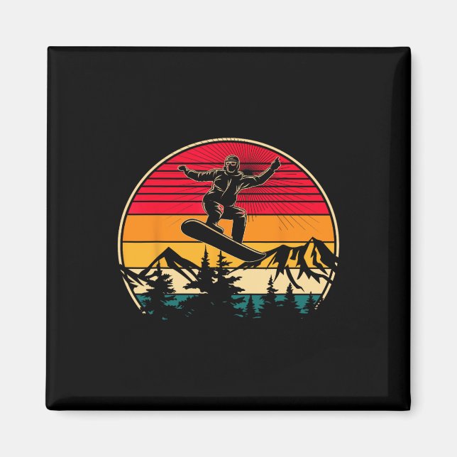 Aimant Snowboard Retro Sunset Style Snowboard Winter S (Devant)
