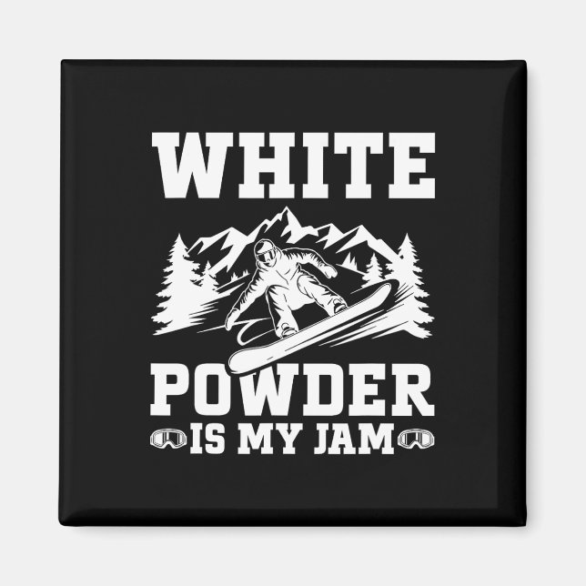 Aimant Snowboard White Powder Snow Winter Snowboard (Devant)