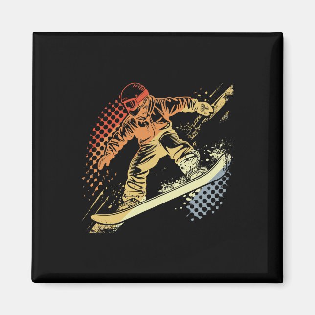 Aimant Snowboarder Graphisme Retro Style Alpine Snowboard (Devant)