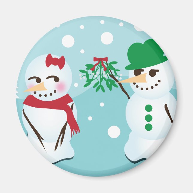 Aimant Snowman avec Mistletoe à la recherche d'un baiser (Devant)