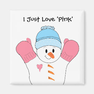 Aimant Snowman avec Mittens rose