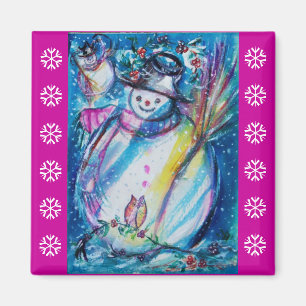 Aimant SNOWMAN AVEC OWL / Violet blanc Flammes de neige