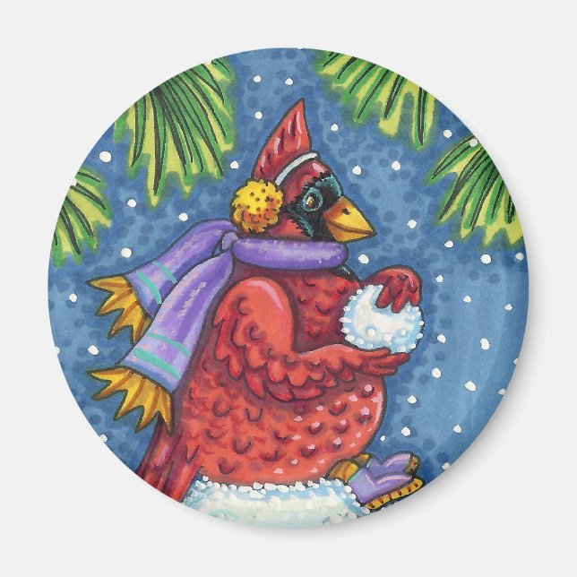 AIMANT SNOWMAN BODYGUARD, CHRISTMAS CARDINAL REDBIRD (Devant)