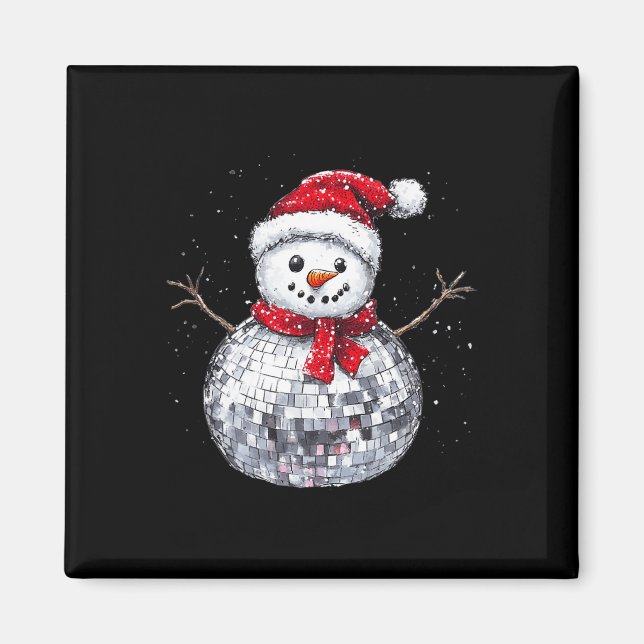Aimant Snowman Christmas Retro Santa Hat Disco Ball Match (Devant)