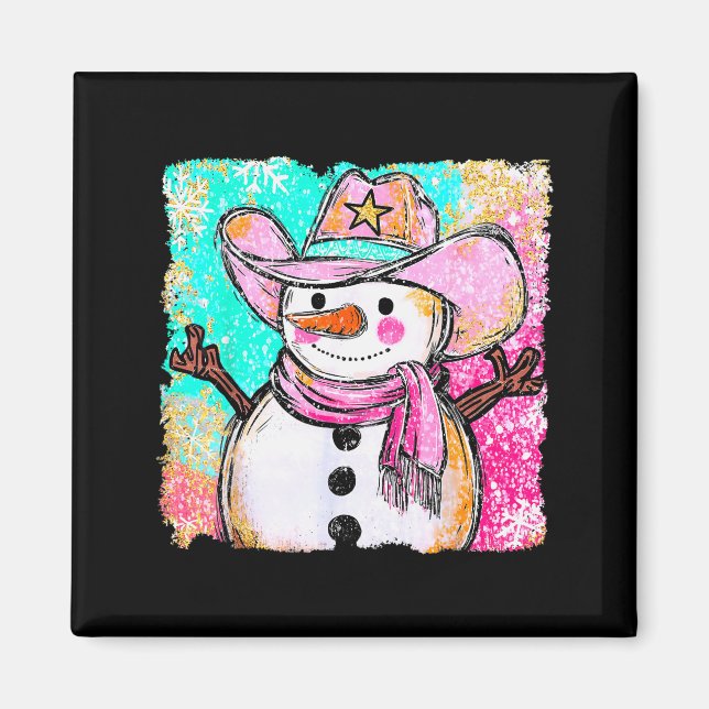Aimant Snowman Cowboy Western Brushstroke Watercolor Xmas (Devant)