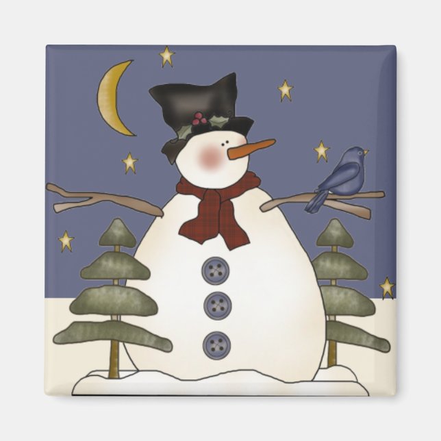 Aimant Snowman de minuit Noël et l'aimant d'hiver (Devant)