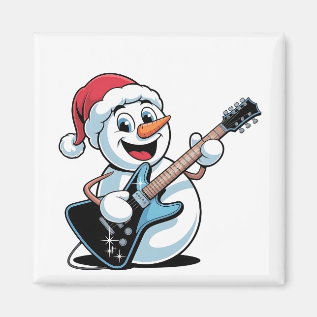 Aimant Snowman Jouer Guitare électrique Père Noël Noël (Devant)