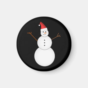 Aimant Snowman souriant portant un chapeau de Noël Rouge