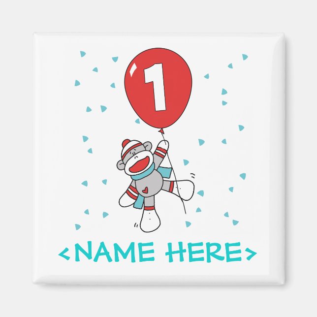 Aimant Sock Monkey premier anniversaire (Devant)