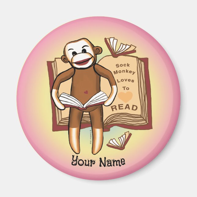Aimant Sock Monkey Reads  (Devant)