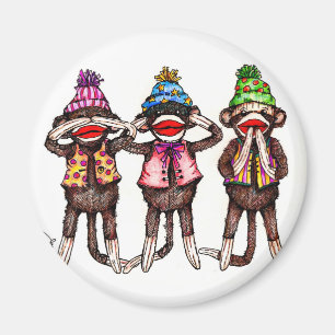 Aimant Sock Monkeys-Voir, Entendre, Parler Pas De Mal