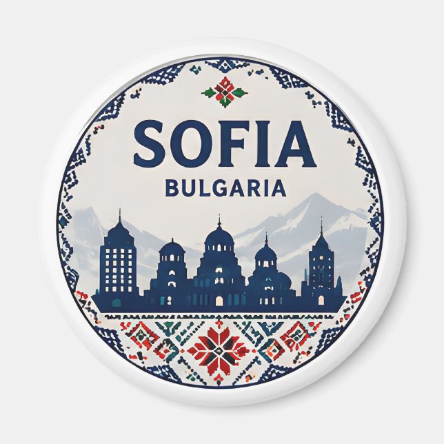 Aimant 🧲 Sofia Bulgarie Motif Folklorique Voyage Souveni (Devant)