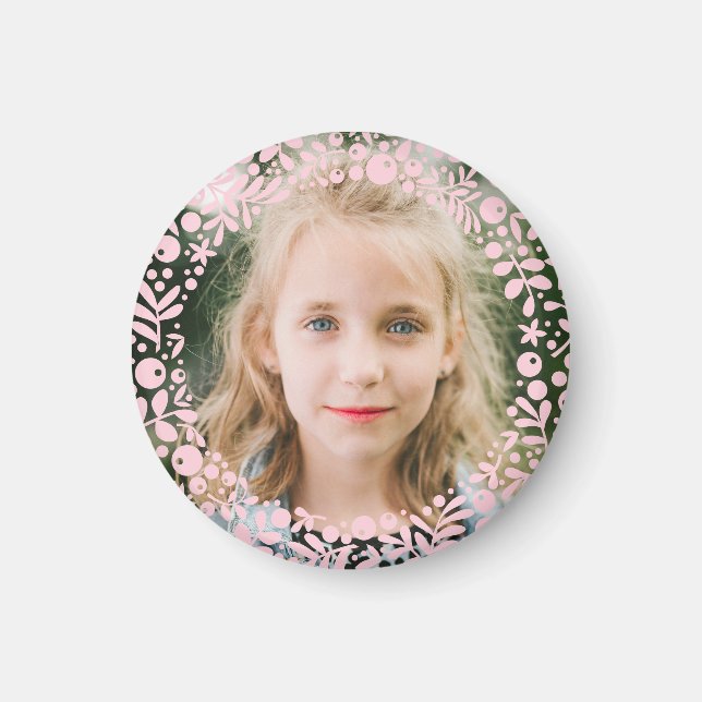 Aimant Soft Pink Berry Border Frame Photo (Devant)