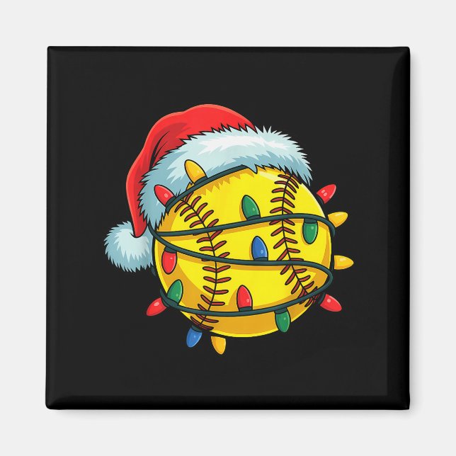 Aimant Softball Ball Santa Hat Christmas Softball Xmas Li (Devant)