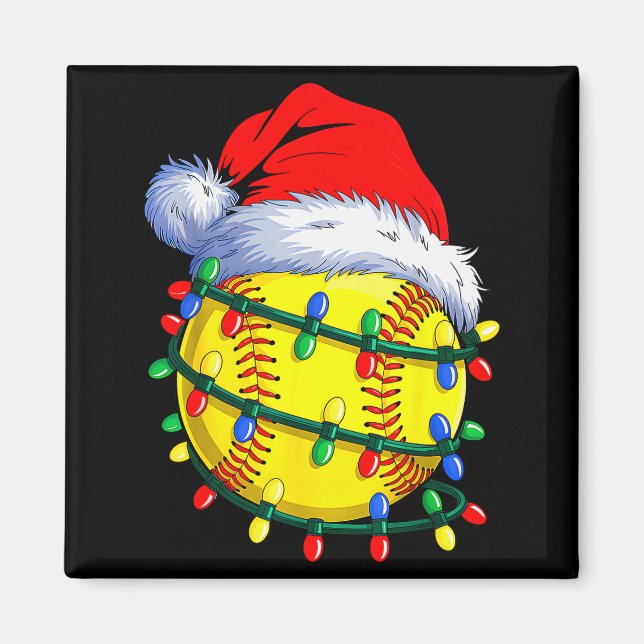 Aimant Softball Ball Santa Hat Christmas Softball Xmas Li (Devant)