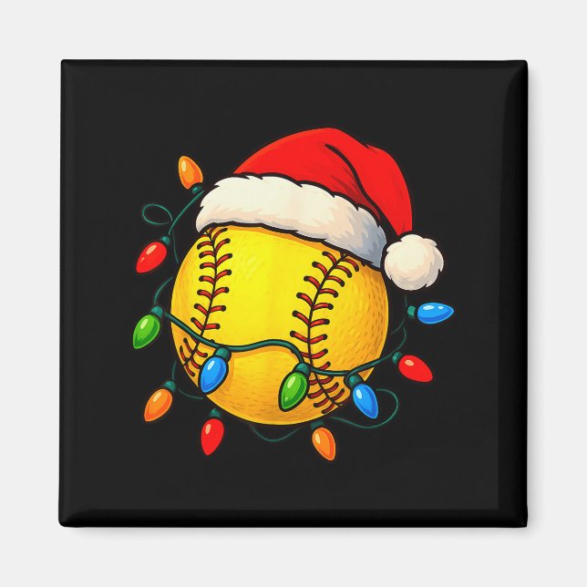 Aimant Softball Ball Santa Hat Christmas Softball Xmas Li (Devant)