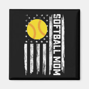 Aimant Softball Mom American Us Drapeau Fête Vintage des