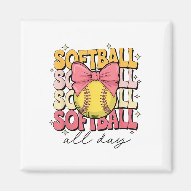 Aimant Softball super Coquette Bow Softball Lover Softbal (Devant)