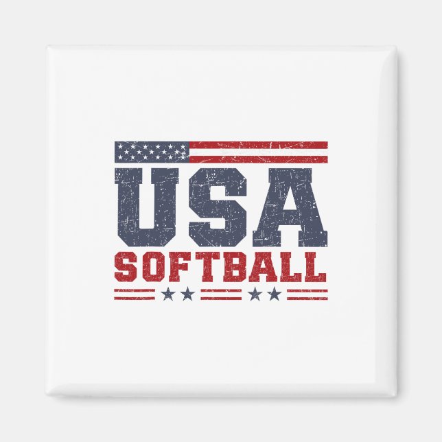 Aimant Softball Usa Drapeau Américain Femmes Hommes Sof P (Devant)