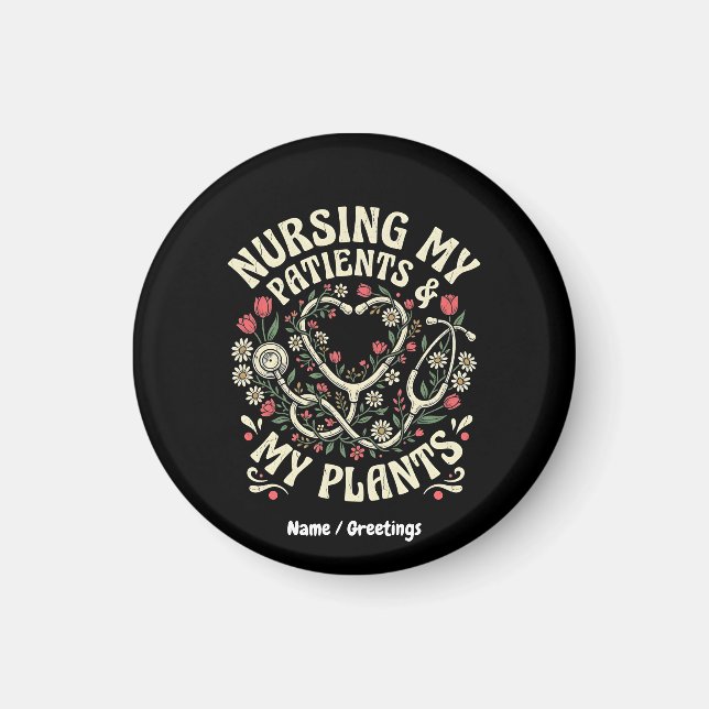 Aimant Soigner Mes Patients & Mes Plantes Rétro Steth Fle (Devant)