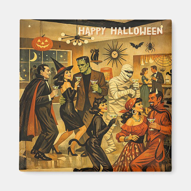 Aimant Soirée Martini Halloween Rétro Milieu de Siècle 50 (Devant)