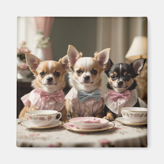 Aimant Soirée Tea Party de Cute Girly Chihuahua (Devant)