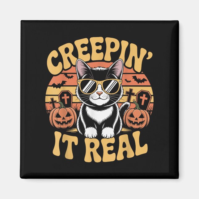 Aimant Soky Cute Creen' It Real Funny Chat Halloween Pun  (Devant)