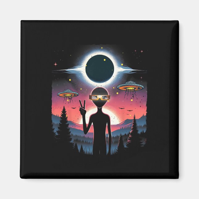 Aimant Solar Eclipse 2024 Alien Avril 8 Amérique Totalité (Devant)