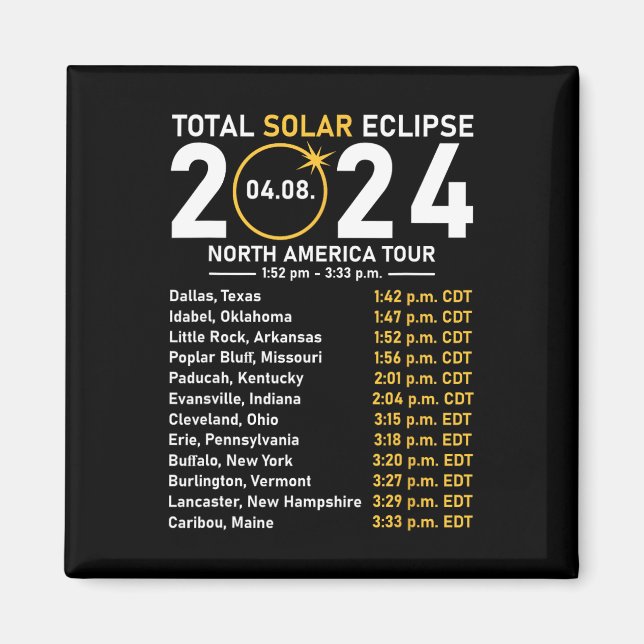Aimant Solar Eclipse 2024 North America Tour State Totali (Devant)