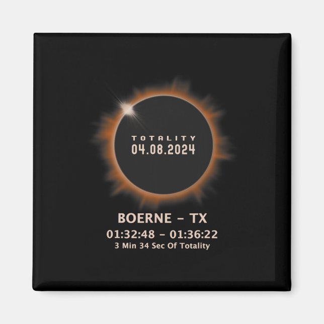 Aimant Solar Eclipse 2024 Totalité 04.08.24 Texas Tx (Devant)