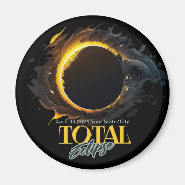 Aimant Solar Eclipse Don 2024 Votre Ville État Noir (Devant)