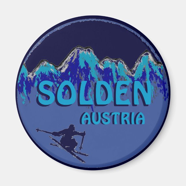 Aimant Solden Autriche logo de ski à thème bleu (Devant)