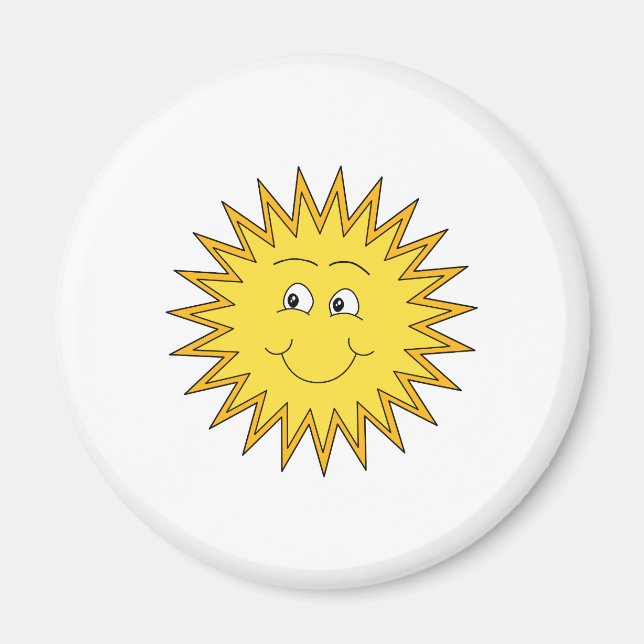 Aimant Soleil d'été jaune avec un visage heureux. (Devant)