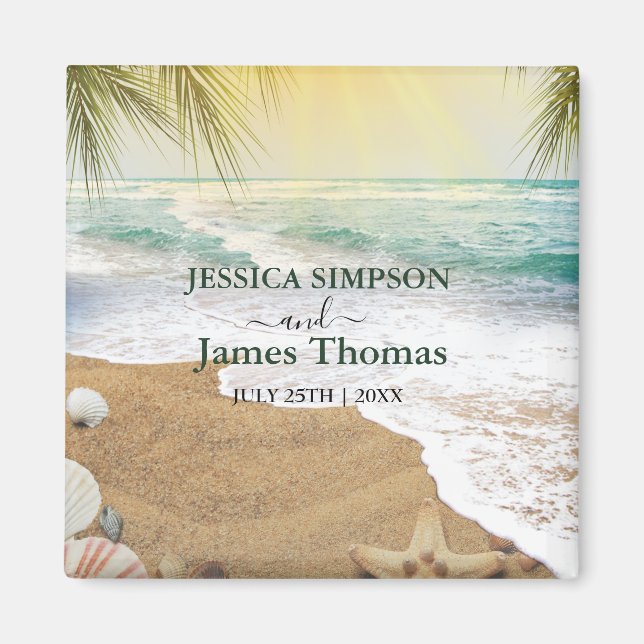 Aimant Soleil Élégant et Plage d'Océan Bleu (Devant)