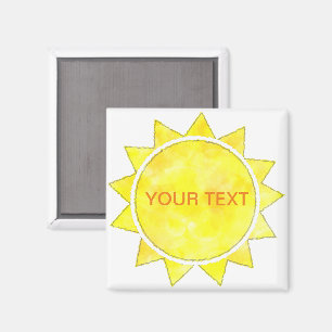 Aimant Soleil Jaune Aquarelle Texte Personnalisé