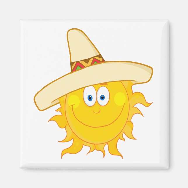 Aimant soleil souriant portant sombrero (Devant)