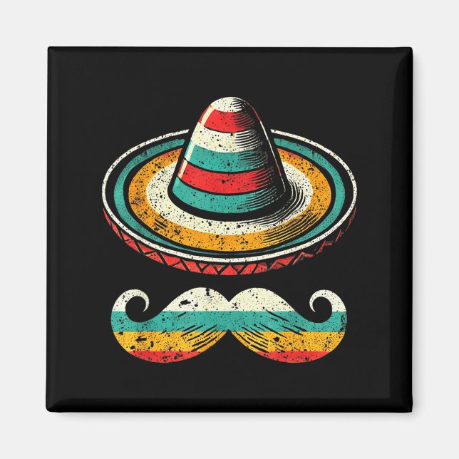 Aimant Sombrero Face Cinco De Mayo Mustache Fiesta Men Bo (Devant)