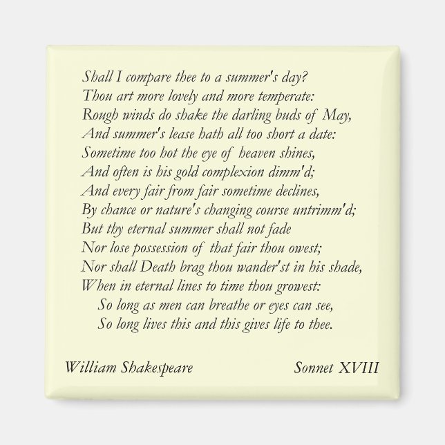 Aimant Sonnet # 18 par William Shakespeare (Devant)