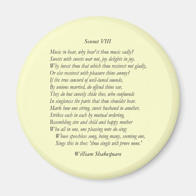 Aimant Sonnet # 8 par William Shakespeare (Devant)