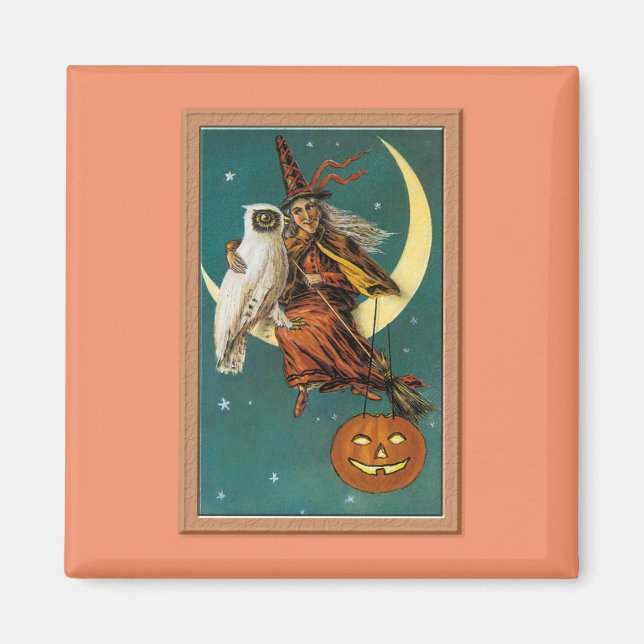 Aimant Sorcier et hibou nostalgiques de joyeux Halloween (Devant)