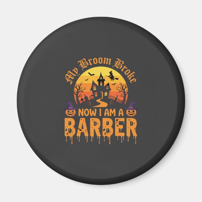 Aimant Sorcière de barbier d'Halloween Balai Cassé Maison (Devant)