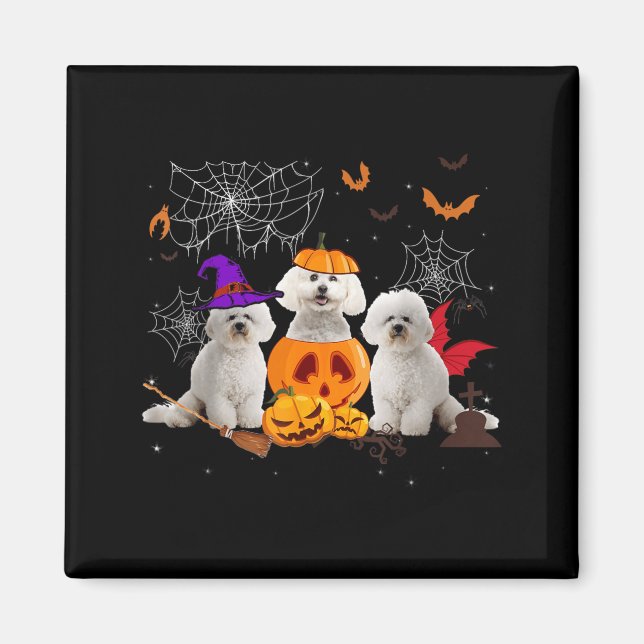 Aimant Sorcière de citrouille drôle Bichon Frise Chien Ha (Devant)