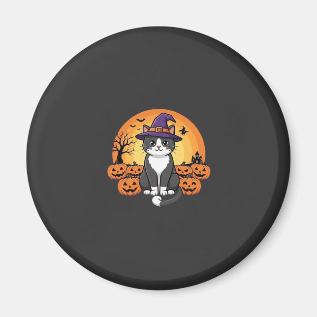 Aimant Sorcière de Halloween Chat Citrouille Lune Design_ (Devant)