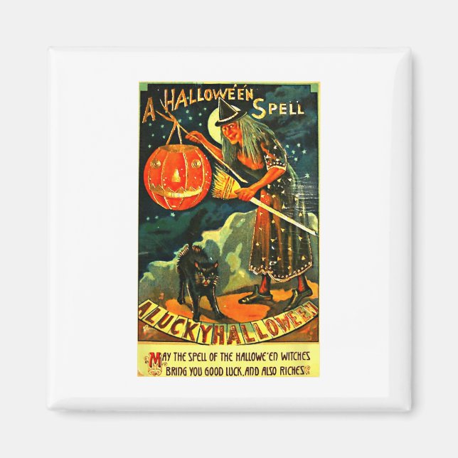 Aimant Sorcière d'Halloween Art Retro vintage (Devant)
