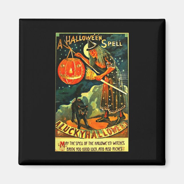 Aimant Sorcière d'Halloween Art Retro vintage (Devant)