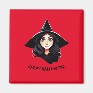 Aimant Sorcière d'Halloween aux cheveux noirs